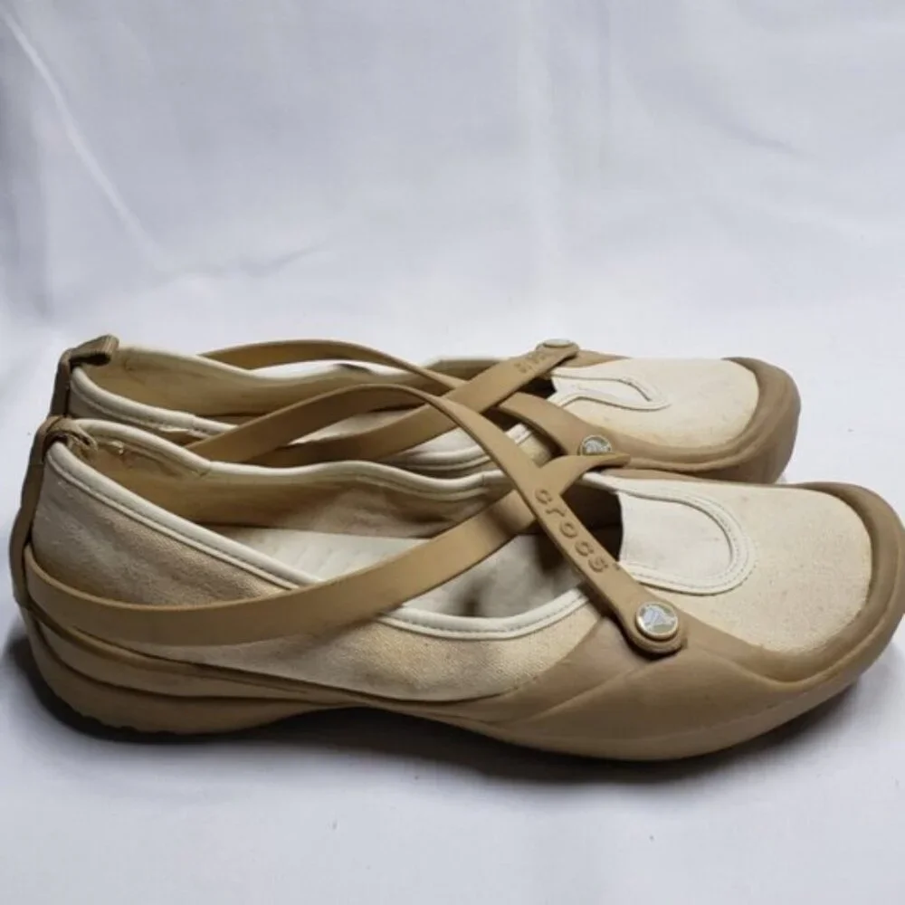 Crocs Slip On Celeste Tan Cream Canvas Size 10 Women's - Picture 4 of 13